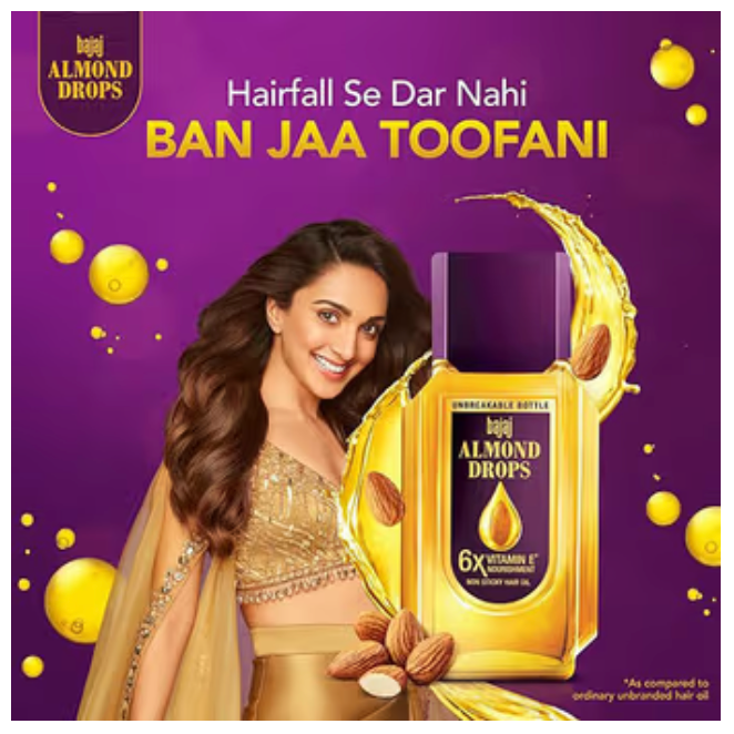 Bajaj Almond Drops Almond Oil 6X Vitamin E Nourishment Non Sticky Hair Oil For Hair Fall Control