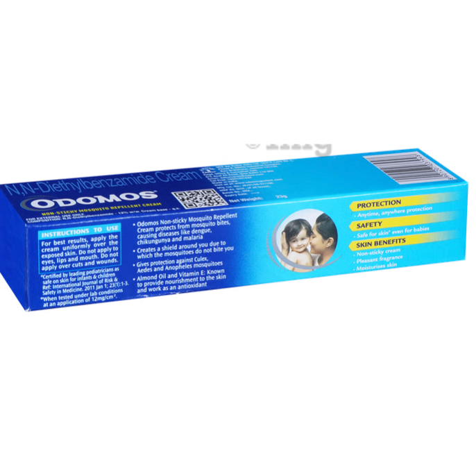 Odomos Non-Sticky Mosquito Repellent Cream with Vitamin E & Almond Oil