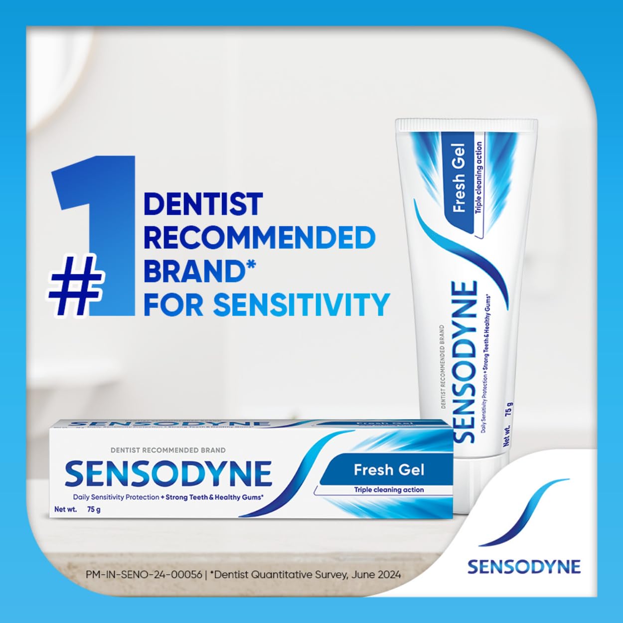 Sensodyne Toothpaste: Fresh Gel Sensitivity Relief Toothpaste for everyday cool freshness,Dentist Recommended Brand, 75gm Pack of 2