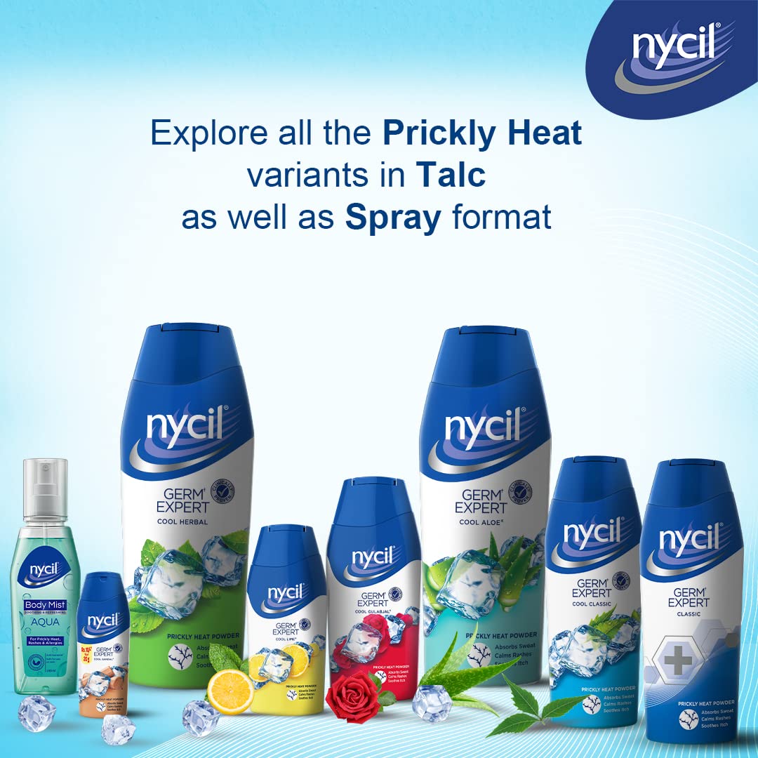 Nycil Classic Prickly Heat Talcum Powder, 150g (Cool Herbal 60g Free)
