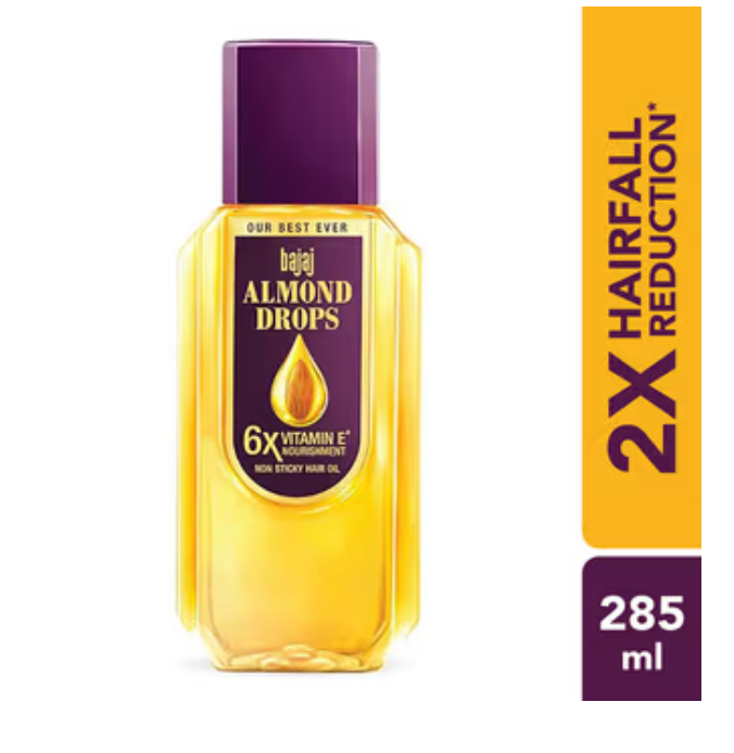 Bajaj Almond Drops Almond Oil 6X Vitamin E Nourishment Non Sticky Hair Oil For Hair Fall Control