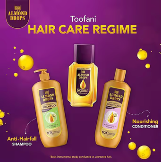 Bajaj Almond Drops Almond Oil 6X Vitamin E Nourishment Non Sticky Hair Oil For Hair Fall Control